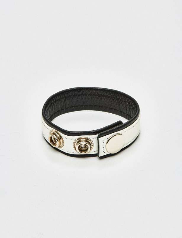 Anillo Para Pene En Cuero 3 Snap – Black Label – Blanco y Negro Anillo Para Pene En Cuero 3 Snap – Black Label – Blanco y Negro