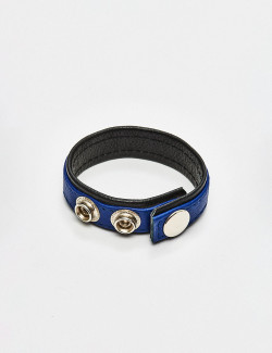 Anillo Para Pene En Cuero 3 Snap – Black Label – Azul y Negro