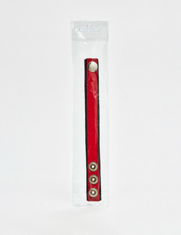 Anillo Para Pene En Cuero 3 Snap – Black Label – Rojo y Negro