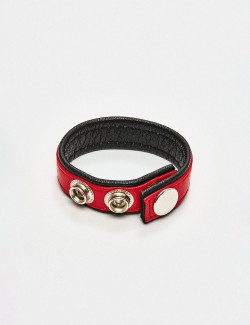 Anillo Para Pene En Cuero 3 Snap – Black Label – Rojo y Negro