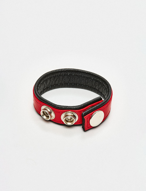 Anillo Para Pene En Cuero 3 Snap – Black Label – Rojo y Negro Anillo Para Pene En Cuero 3 Snap – Black Label – Rojo y Negro