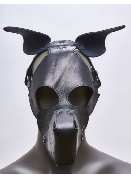 Máscara BDSM Puppy Play negra, en cuero