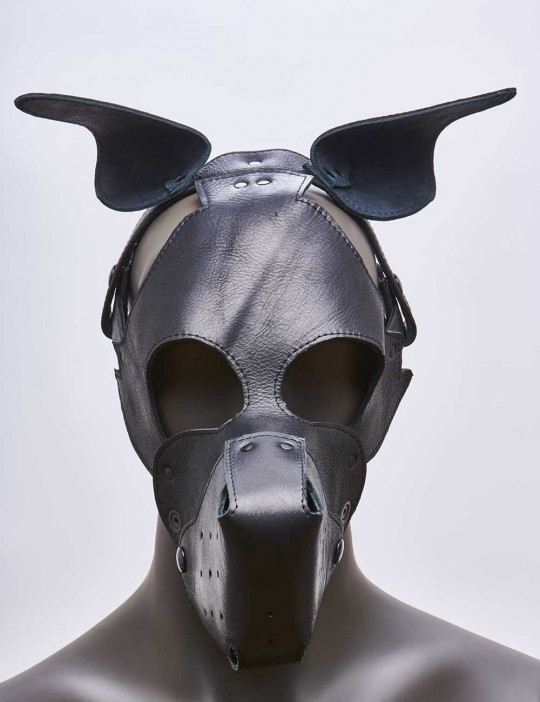Máscara BDSM Puppy Play negra, en cuero