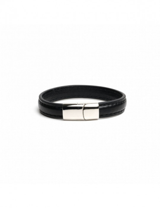 Pulsera Cockring de cuero negro y cromo