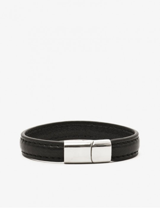 Pulsera Cockring de Cuero Negro y Cromo