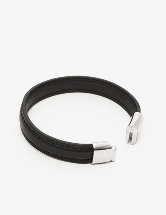 Pulsera Cockring de Cuero Negro y Cromo
