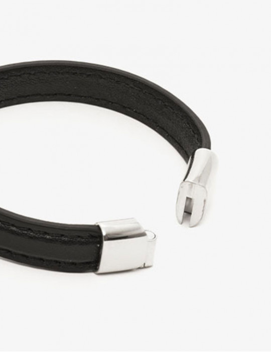 Pulsera Cockring de Cuero Negro y Cromo