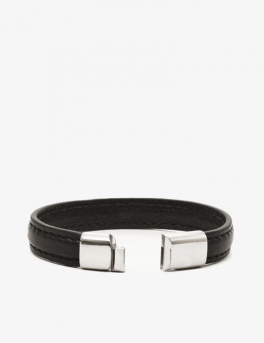 Pulsera Cockring de Cuero Negro y Cromo